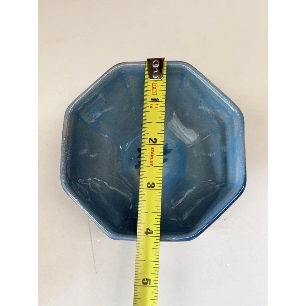 Vintage Blue Art Pottery Nesting Measuring Bowls Stoneware MCM Kitchen Set Of 4